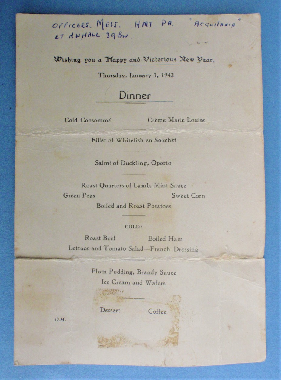 New Years Day Officers Mess Dinner, Thursday 1 January 1942